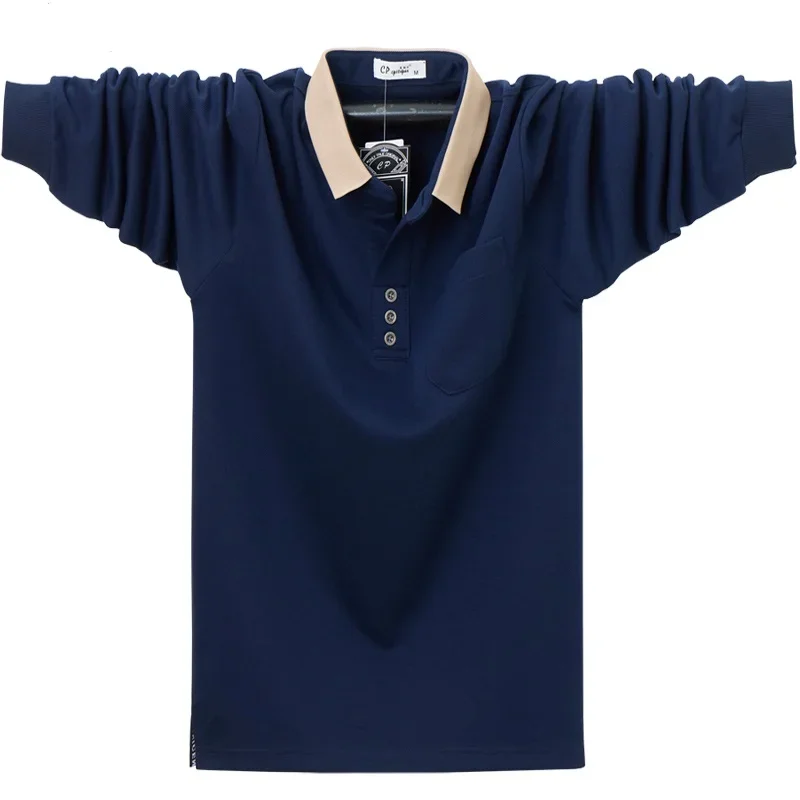 

New Autumn Men's Polo Shirt Long Sleeve Business Work Shirts Male Pocket Soild Color Casual Plus-Size 6XL Clothing Men Tops