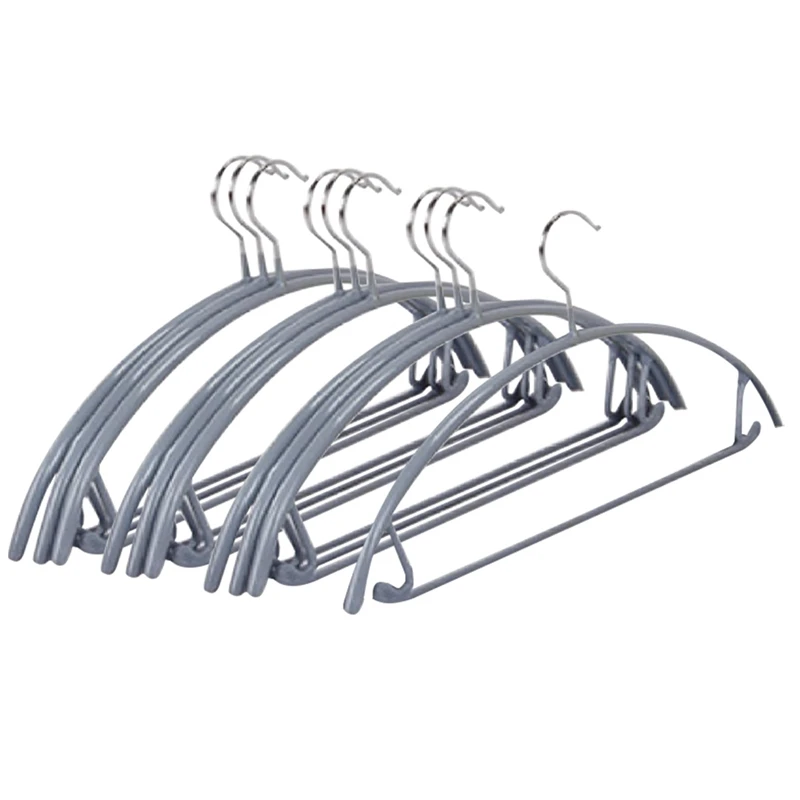 Silver No Shoulder Bumps Non-Slip Hanger Sweater Hanger Suit Hanger With Pants Bar Pack Of 10