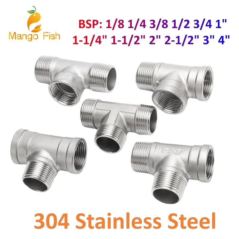 BSP męski + żeński + gwintowany 3-drożny trójnik T łącznik rurowy 1/4 "3/8" 1/2" 3/4" 1" 1-1/2 gwintowany stal nierdzewna SS304 wielofunkcyjny