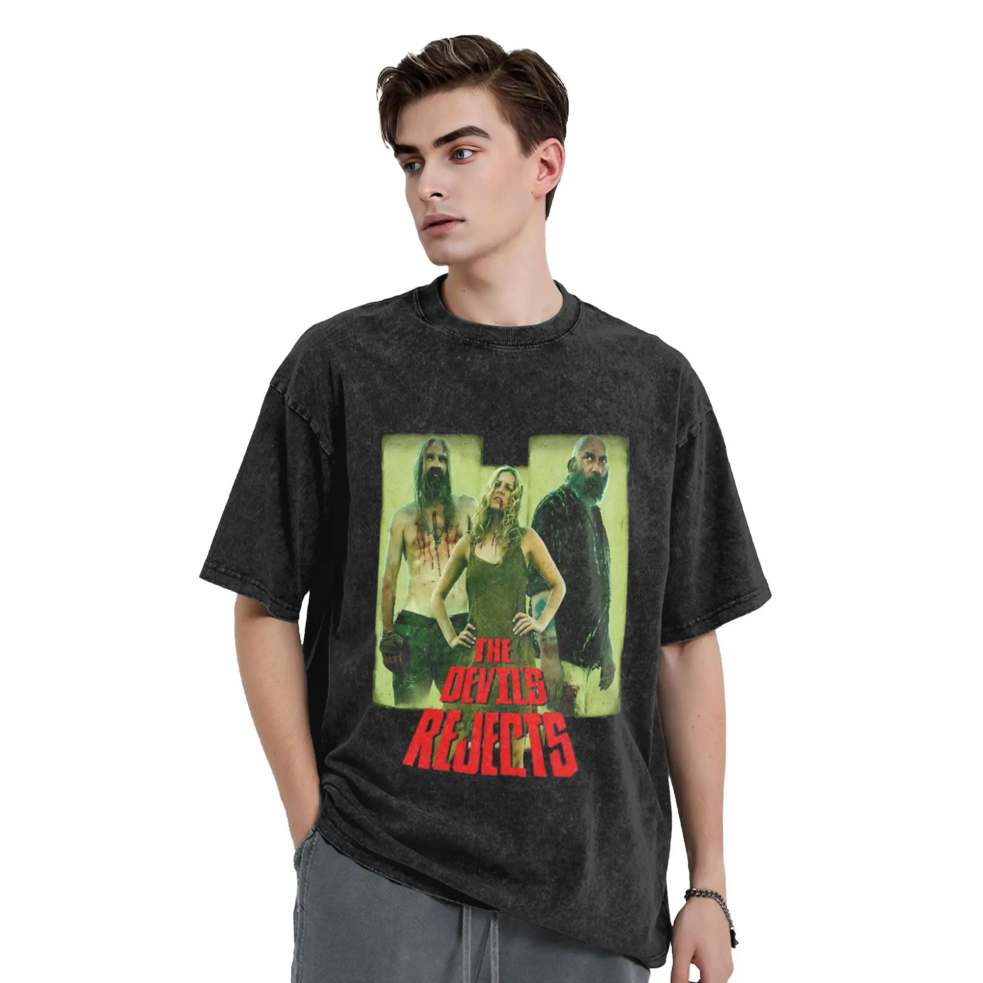 Vintage Grunge Slasher Outlaws Graphic Art Unique Chic A Washed T Shirt Men's Women's Oversized Cotton Tees Tops
