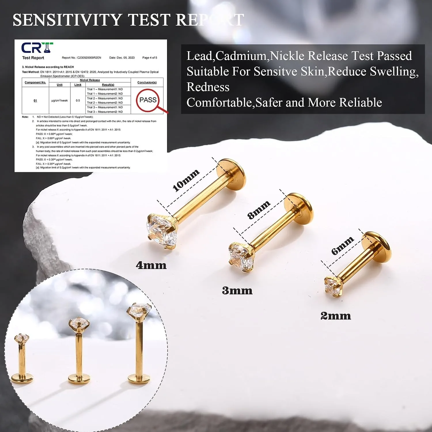 Drperfect 3Pcs G23 Titanium Labret Stud Internally Threaded for Women Men Nose Lip Bar Tragus Helix Piercing Jewelry 6/8/10MM