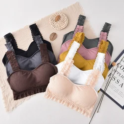 Women Crop Tops Bra Tube Top Lace Bralette Sexy Lingerie Seamless Underwear Wire Free Brassiere Removable Pad Tank Female Top