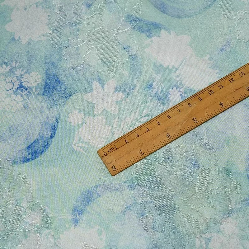 Aqua Green Xiangyunsha Hualuo Fabric Large Floral Jacquard Qipao Dress Chinese Blouse Pastel Summer Vintage Textile view 2