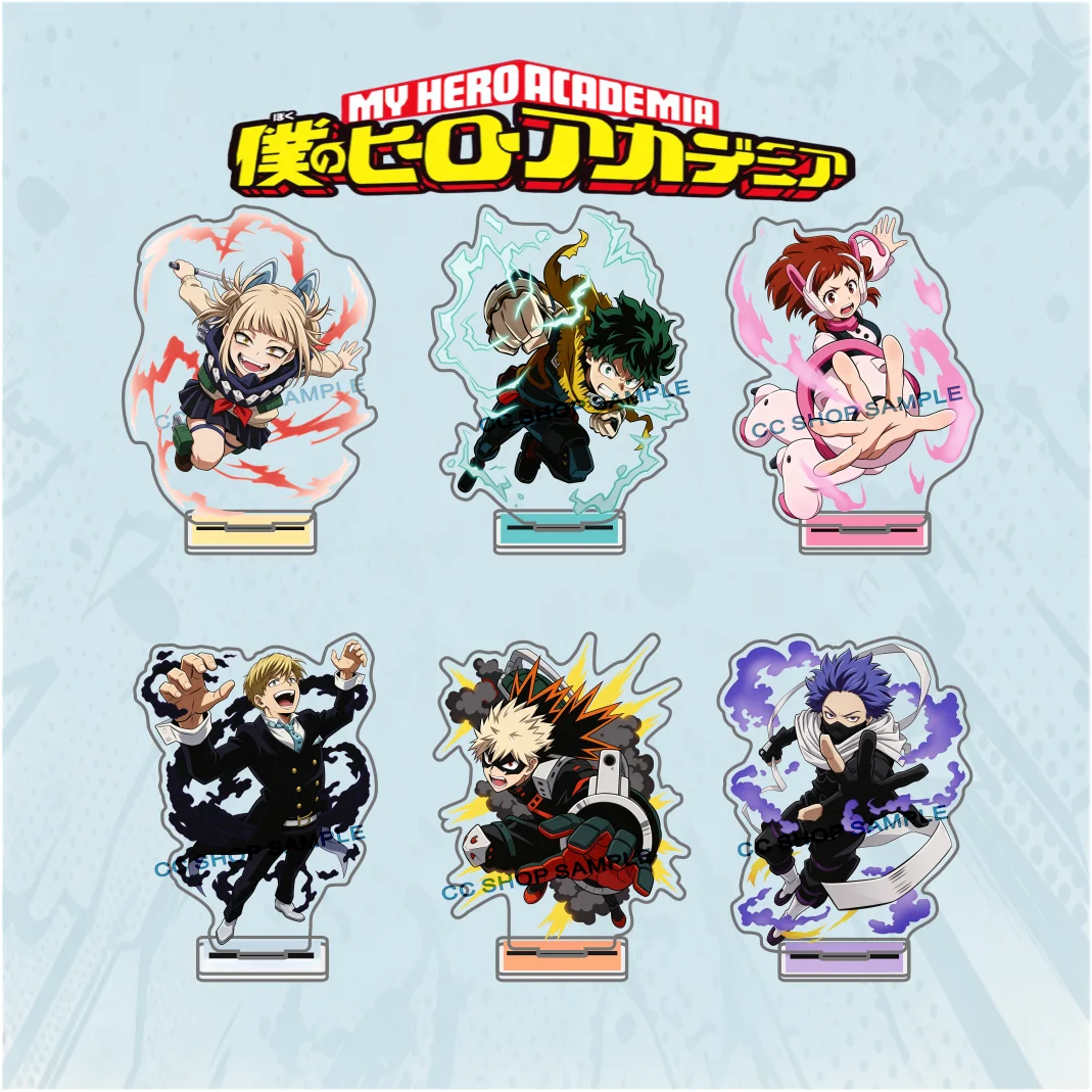 6PCS My Hero Academia Battle Ver Acrylic Stand Keychain Figure Midoriya Izuku Bakugo Katsuki Anime Model Desk Decoration Gift