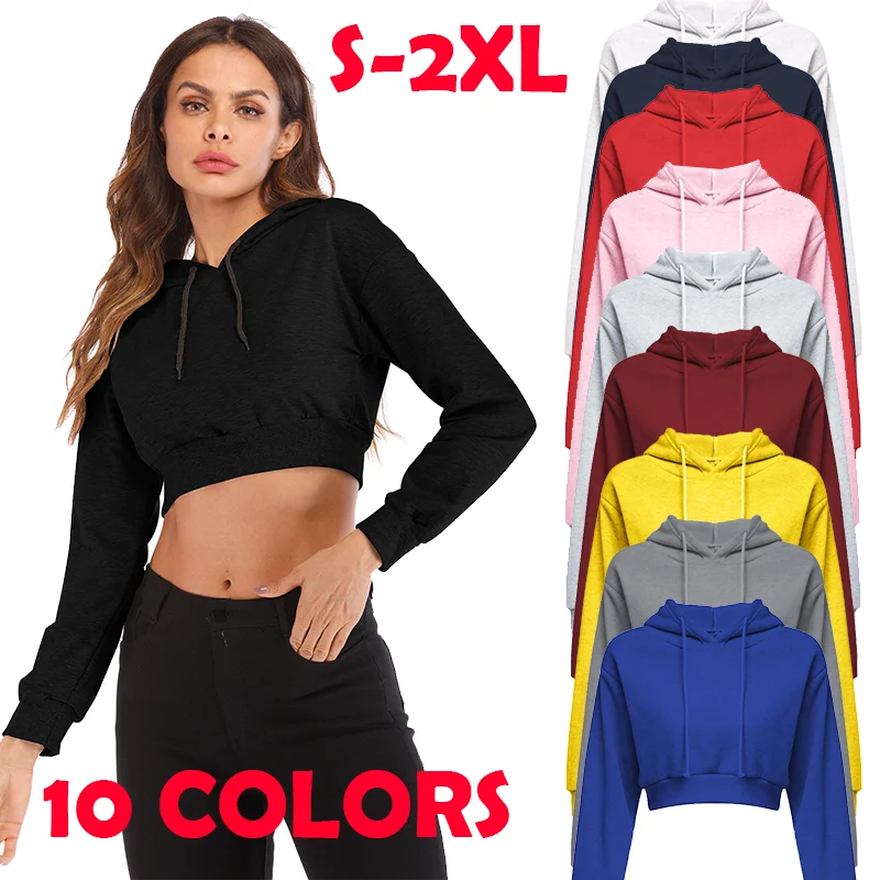 

2024 New Fashion Womens Solid Short, Hoodie Casual Long Sleeve Slim Hip-hop Streetwear Tops Spring And Autumn