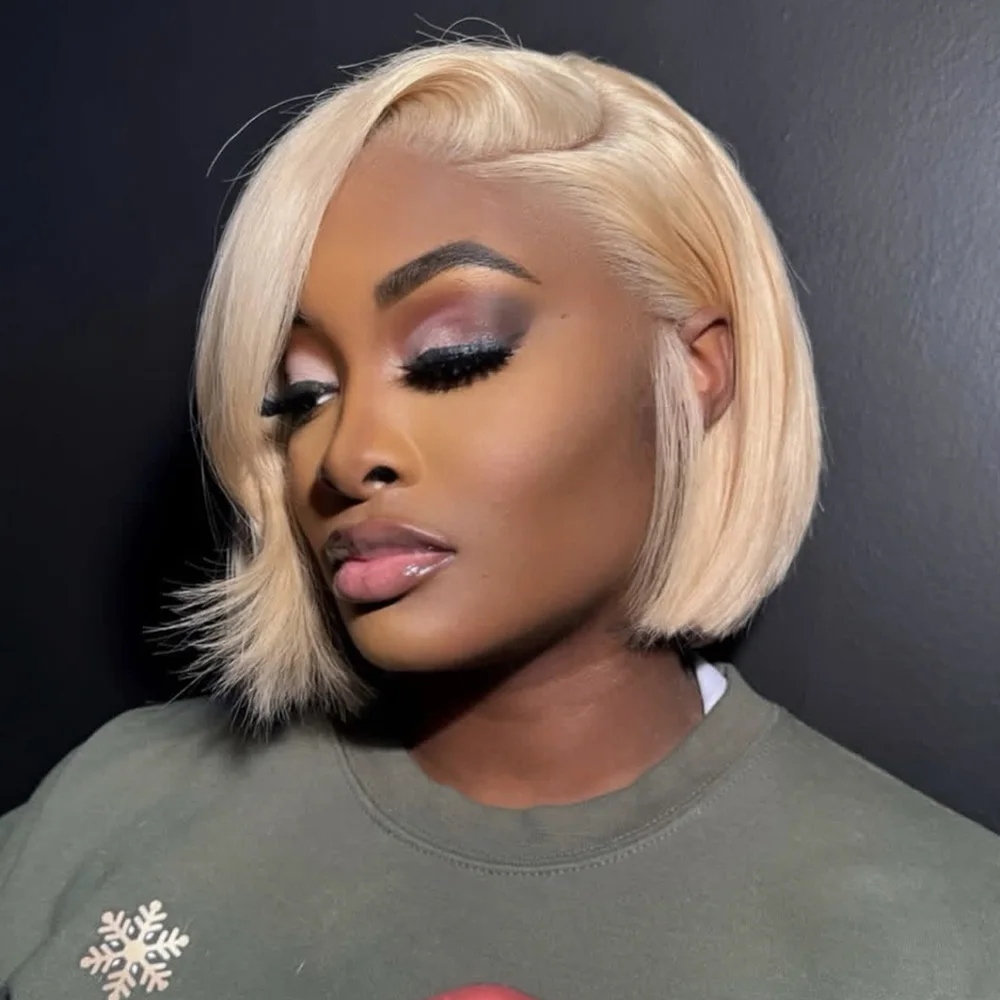 

Блонд-каре 613 медового оттенка из натуральных волос, прямой, с прозрачной кружевной передней частью 13x4, предварительно выщипанные волосы, осветленные узлы, плотность 200%, безклеевые парики