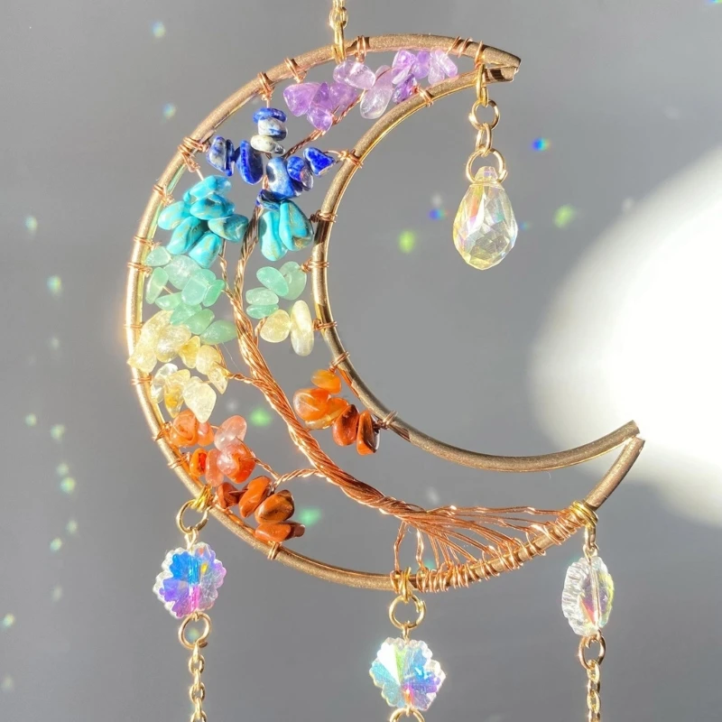 Moon Hanging Ornament Rainbow Maker Elegant Colorful Crystal Suncatchers