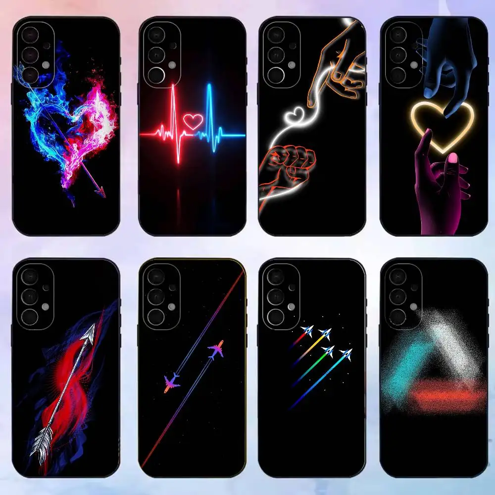 Neon Glowing Heart Couple phone Case For Samsung S25,24,21,22,23,30,Ultra,20,Plus,Fe,Lite,Note Black Cover