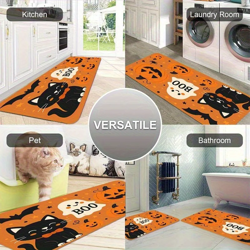 

1PC Halloween Pattern Kitchen Rug Non-Slip Door Mat Pop design Bathroom Rug Bath Mat Carpet for Home Sink Laundry Decor