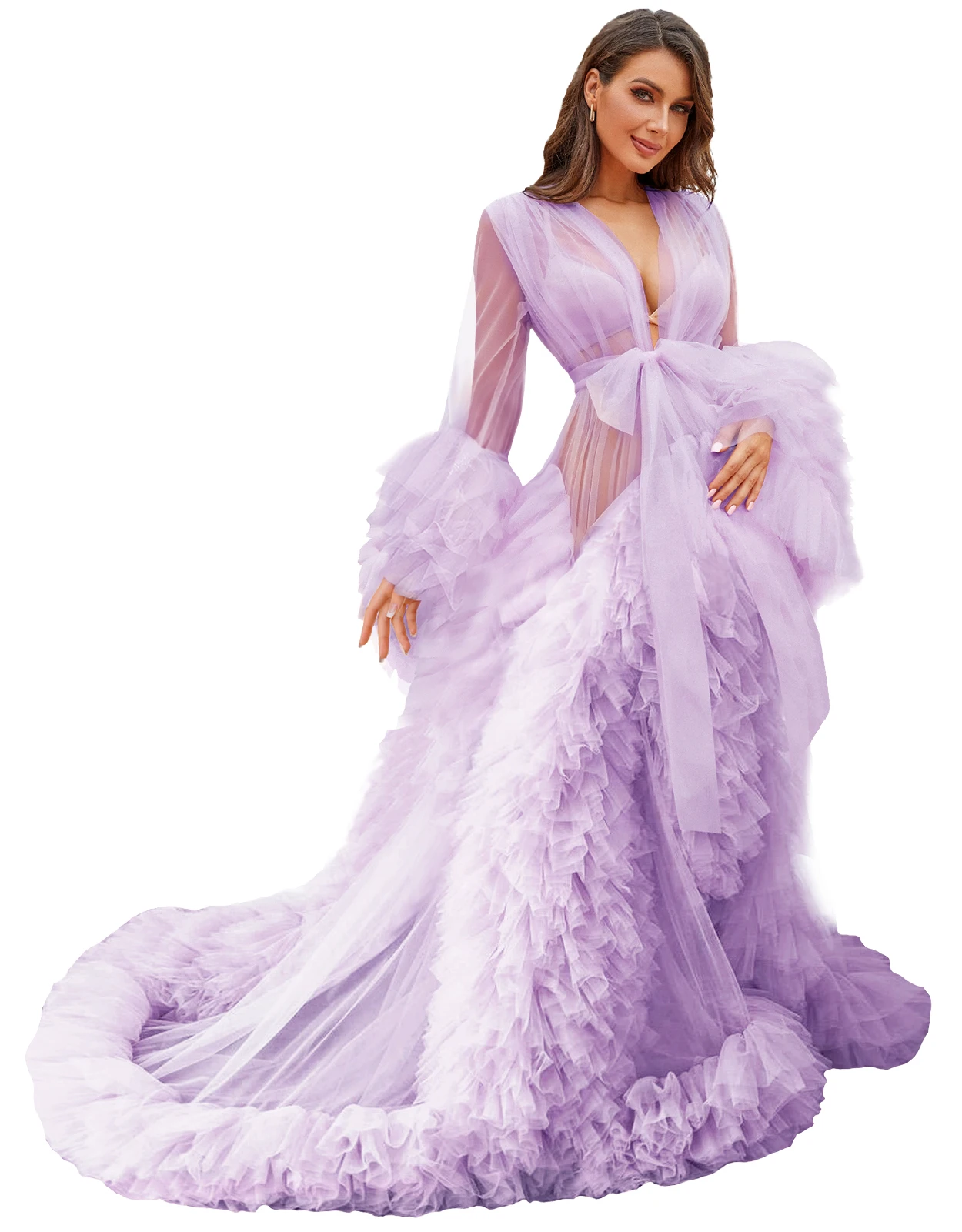 Purple Pregnancy Dresses Photography Commemoration Ruffles Chiffon Sexy Dresses Women Fluffy Tulle Robe