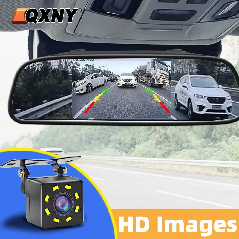 QXNY Easy To Install 4.3 Inch Mirror Monitor Vehicle Parking Backup Camera Night Vision Reverse Image Rear View Video  Display