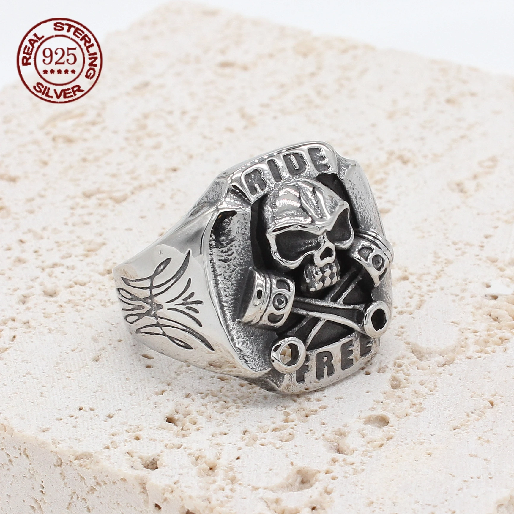 Personality Retro Punk Skull Motorcycle Riding S925 Sterling Silver Skull Rock Hip-Hop Jewelry Creativity Gift Factory Price