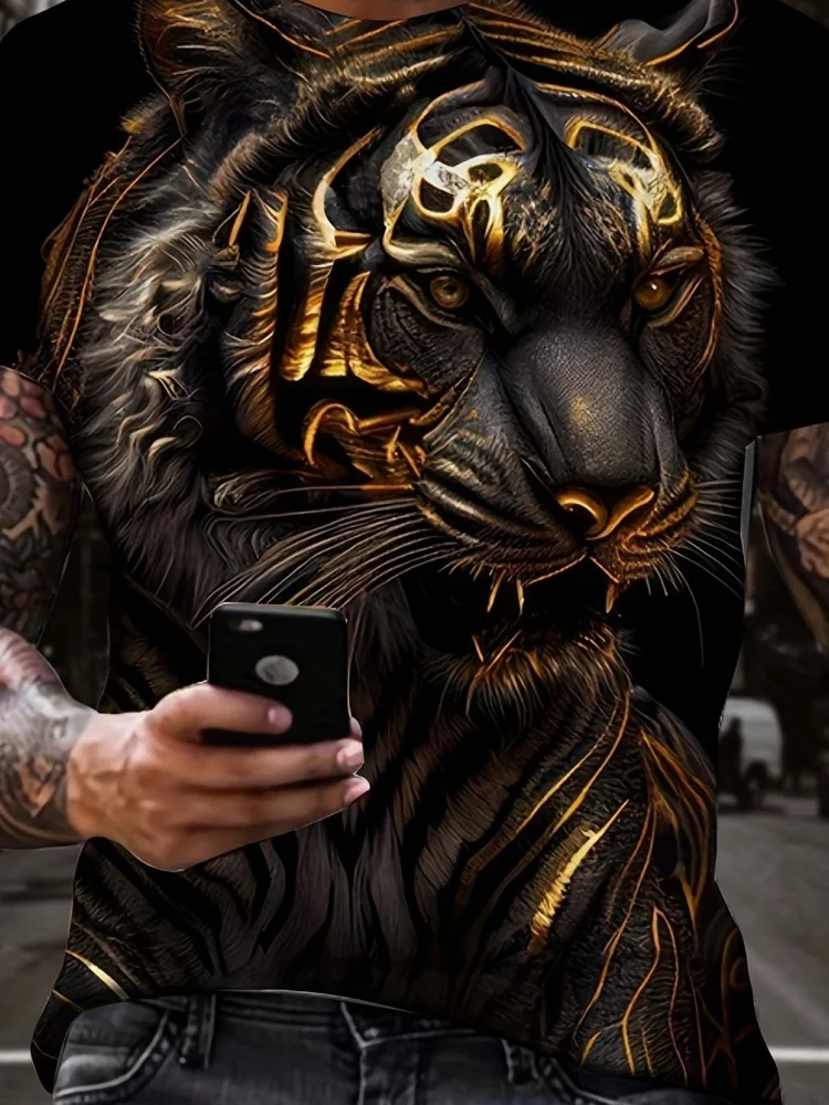 جديد رجل تي شيرت كول الأسد تاج ثلاثية الأبعاد مطبوعة الصيف الشارع موضة نمط علوي قصير الأكمام تيز الجولة الرقبة الرجال الصليب تي شيرت #6