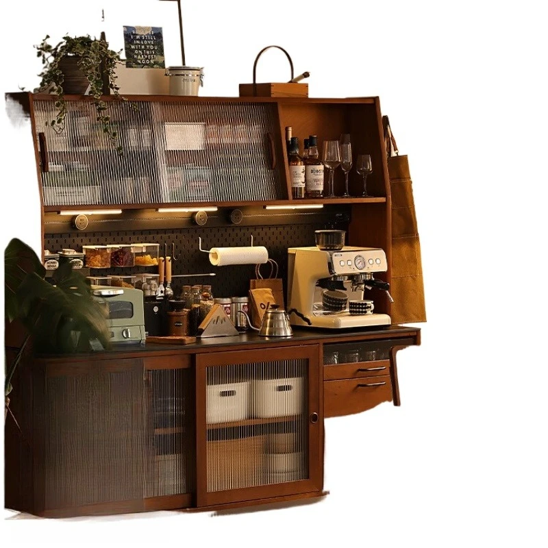 

Retro solid wood rock slab dining side cabinet integrated high cabinet against the wall medieval wine cabinet kitchen storage