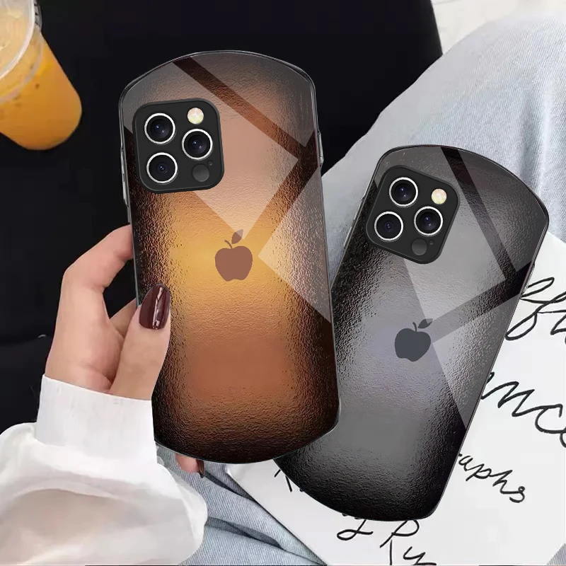 

Texture of frosted glass For iPhone 16 15 14 Pro 13 Plus 12 mini 11 13Pro Max XR X S 7 8 6 Elliptical Tempered Glass Phone Case