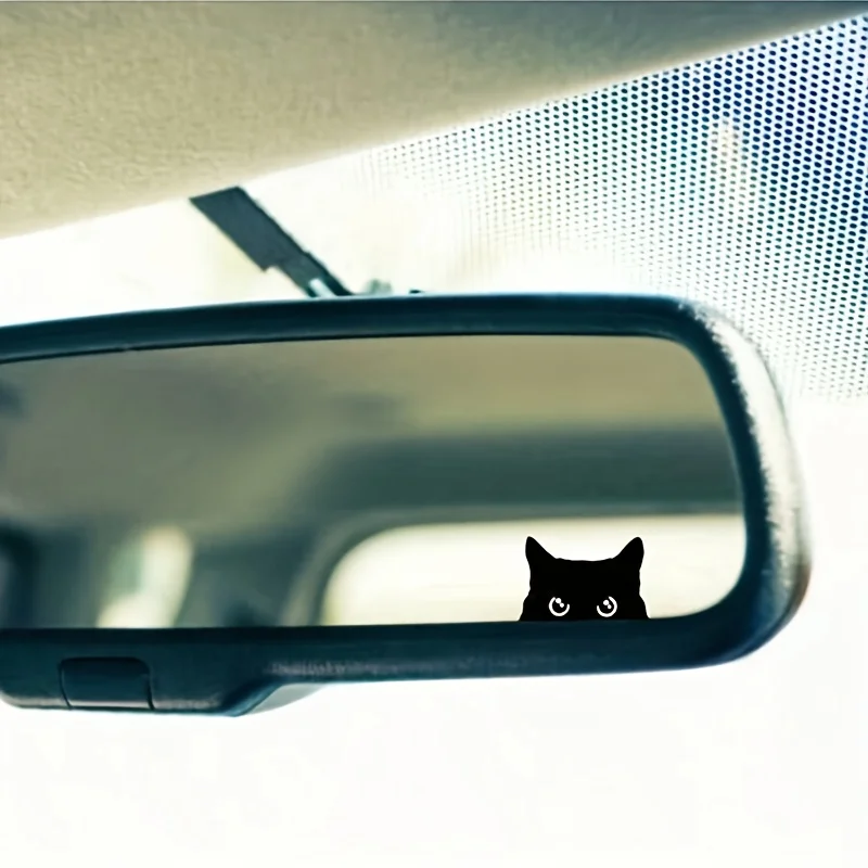 

4Pcs Curious Black Cat Waterproof Vinyl Stickers, Car Rearview Mirror Decals, Universal Auto Interior Ornament Decor