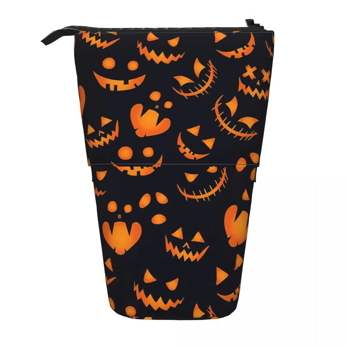 Pumpkin Background Halloween Pen Box Student School Zipper Pen Bag Child Stationery Bag Pencase Vertical Retractable Pencil Case