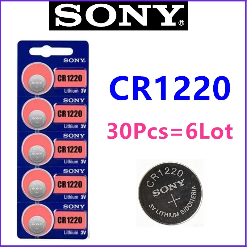 30Pcs CR1220 Original Sony Lithium Battery Watch Toy Calculator Car Key Remote Control Button Coin Cells