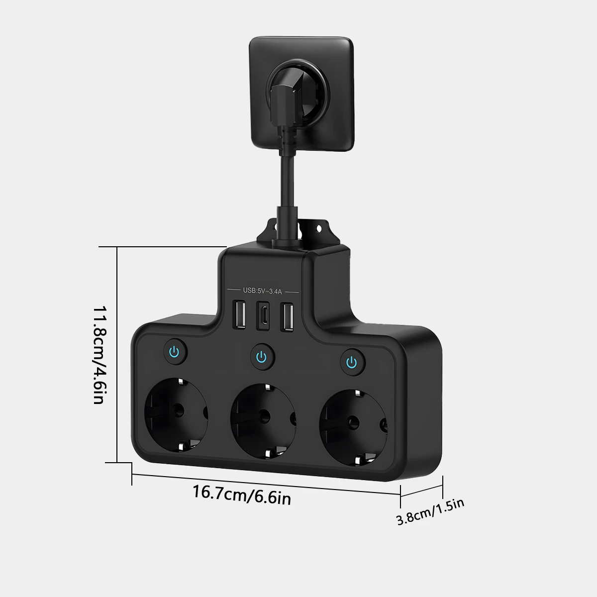 EU Power Strip Wall Plug Network Filter Multi Socket 3 Outlets 3 USB Port Fast Charging Adapter Surge Protection For Home Office