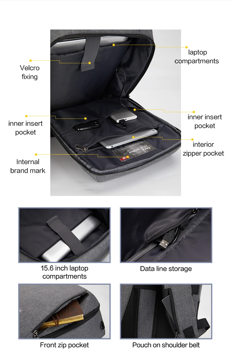OIWAS Waterproof Laptop Backpack with USB Charging Port Breathable Luggage Strap Computer Bag for Travel And Business