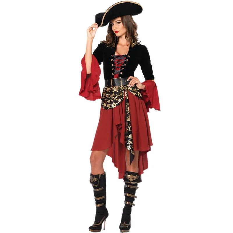 Costume de Pirate des caraïbes loween reine squelette doré scène adulte Cosplay tenue de Pirate Costume de scène ethnique pour femmes