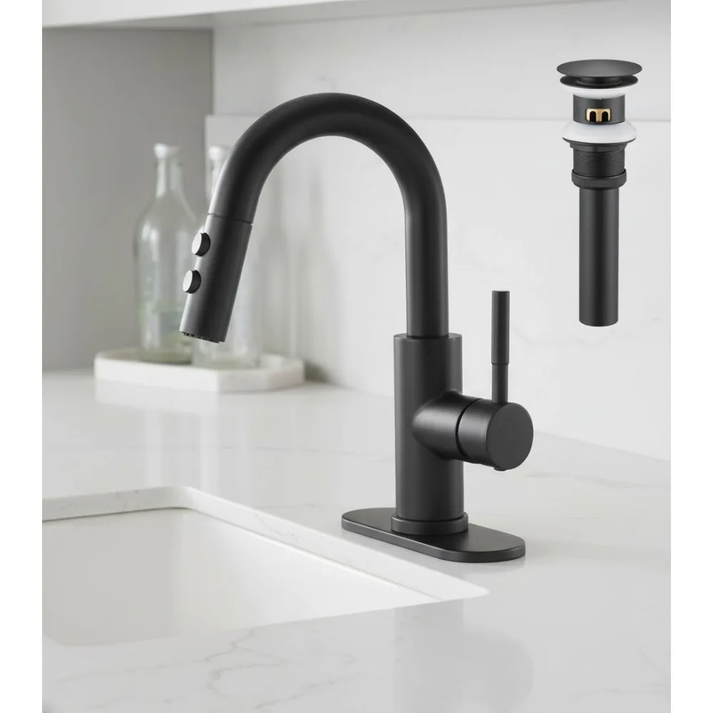 

Matte Black Pull Down Kitchen Faucet with Sprayer, Single Handle Sink Faucet for Bathroom & Laundry Basin