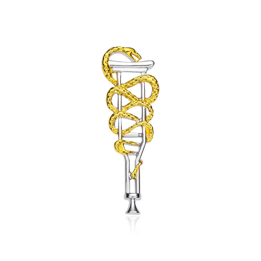 Harong Design-Broche de béquille serpent médicale, Broche Aesculapius, Orthopédique, Médecin, Insigne de stage UC, Bijoux, Nouveau