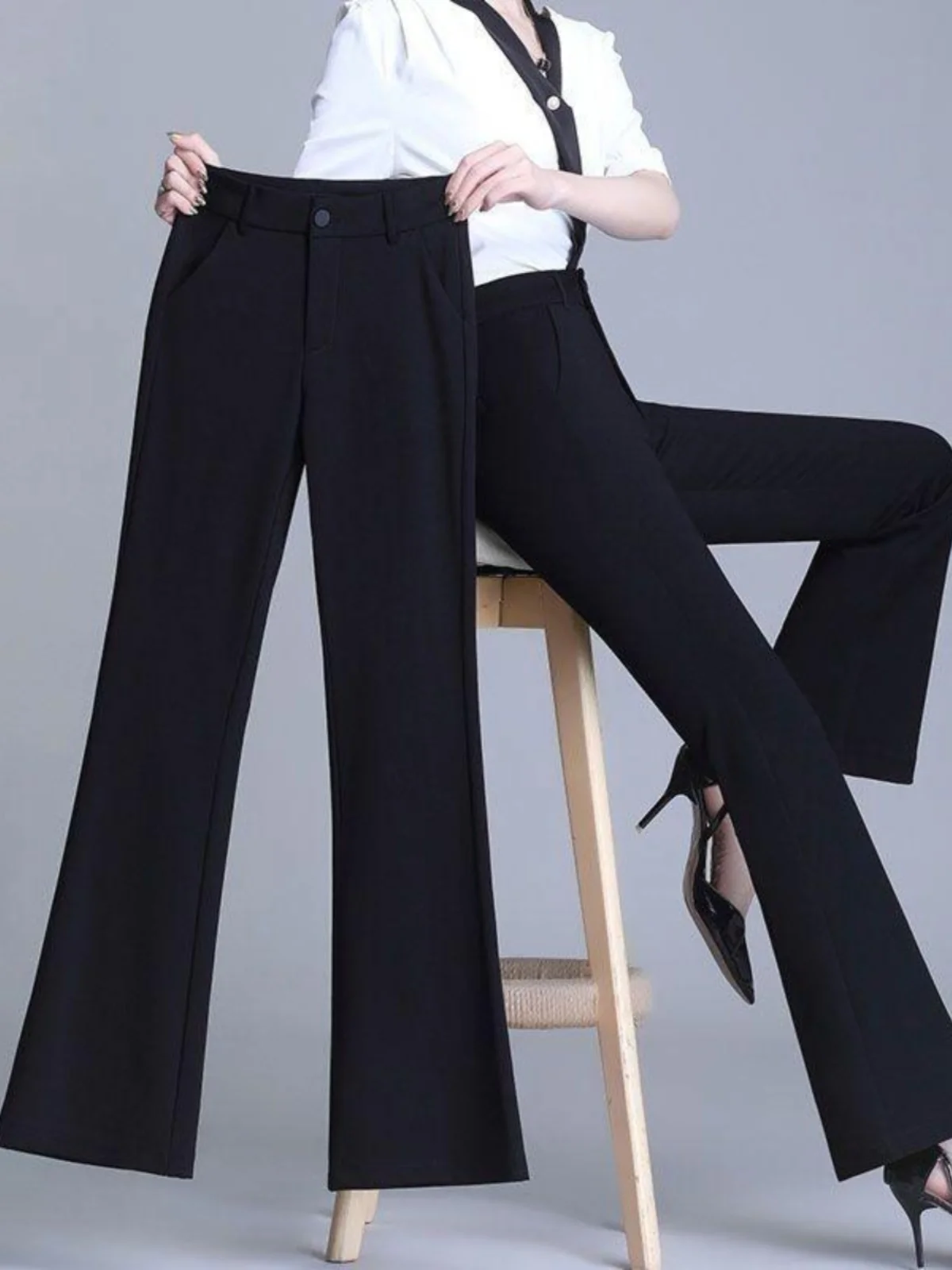 

High Waist Women's Slim Fit Flared Pants Spring Autumn New Sle Elastic Casual Bla Trousers for plus Size Ladies