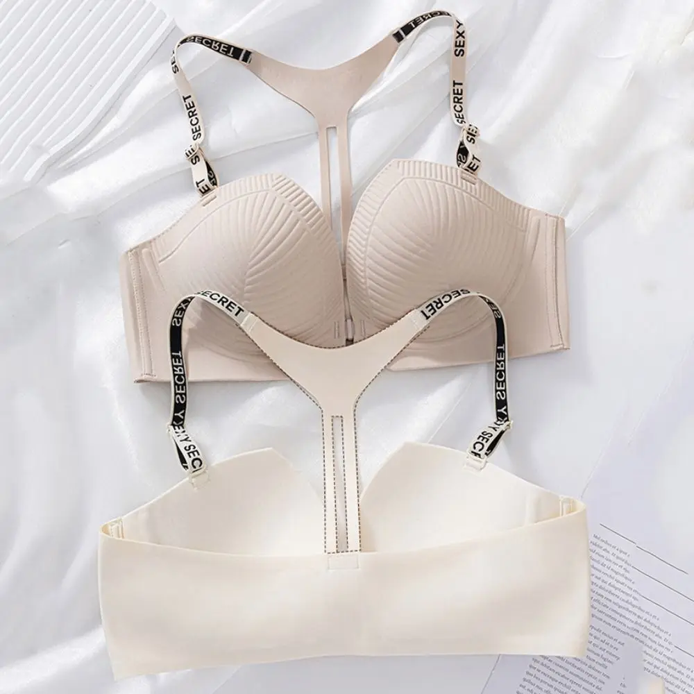 

Adjustable Deep V Wireless Push Up Bra Letter Shockproof Seamless Bra for Women Close-fitting Underwear Front Buckle Bra Sport