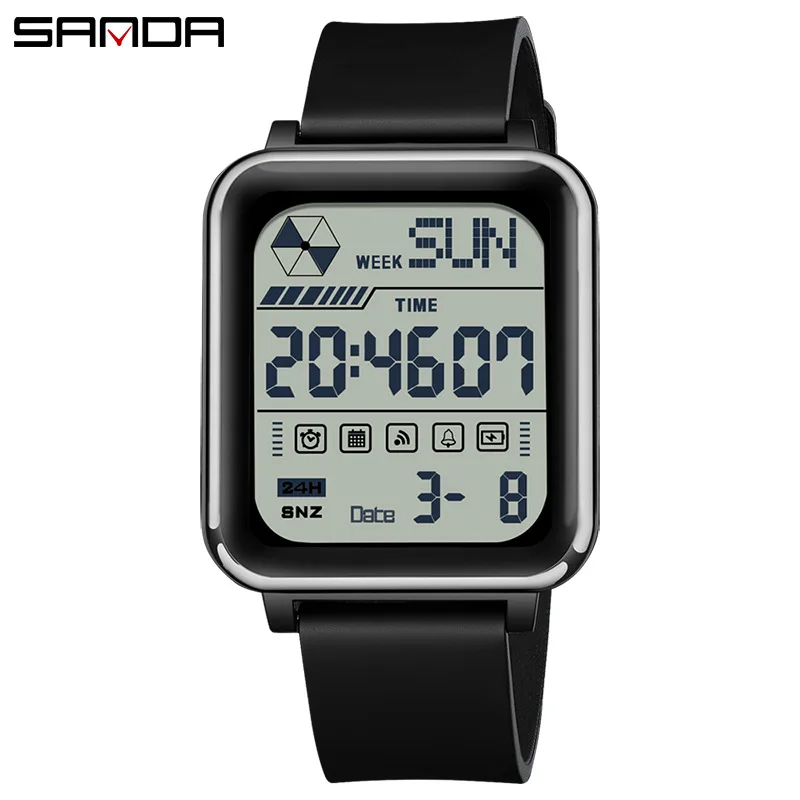 SANDA 6159 nuevo reloj electrónico de moda para hombres multifunción de silicona luminoso impermeable a prueba de golpes calendario reloj de pulsera Digital