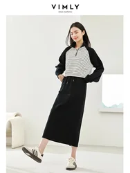 Vimly Black Matching Sets Striped Cropped Sweatshirt Elastic Waist Maxi Skirts 2023 Autumn Casual 2 Piece Skirt Set Womens M5001