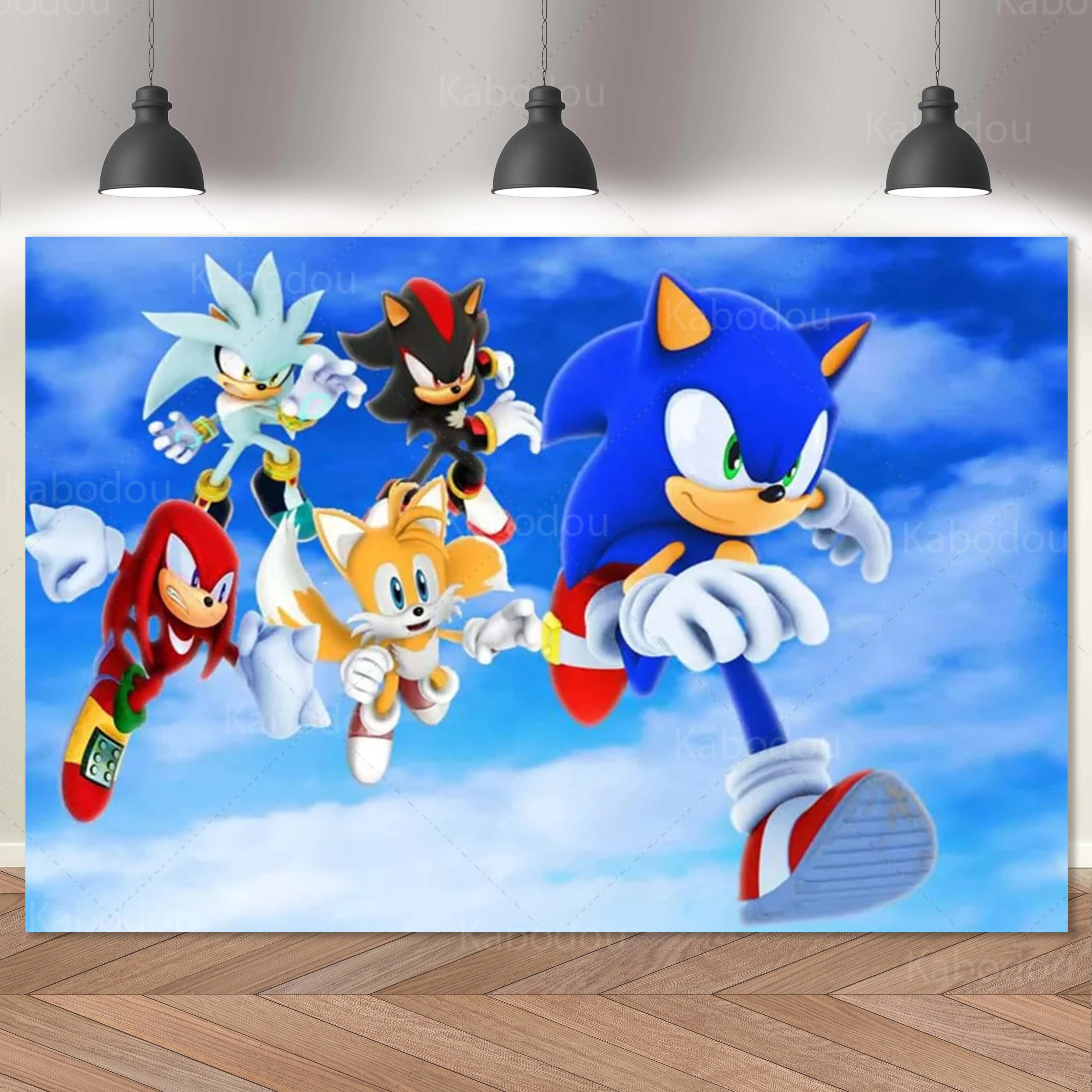 Sonic Blue Backdrop Boys Kid Birthday Party Decoration Photography Background Lightning Banner Poster Baby Shower Studio Props