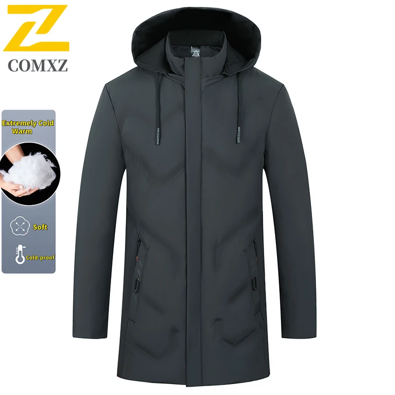 

2025 Mens Long Winter Parka High Quality Solid Color Thick Down Cotton Warm Padded Jacket Snow Ski Cold-proof Hooded Coat Puffer