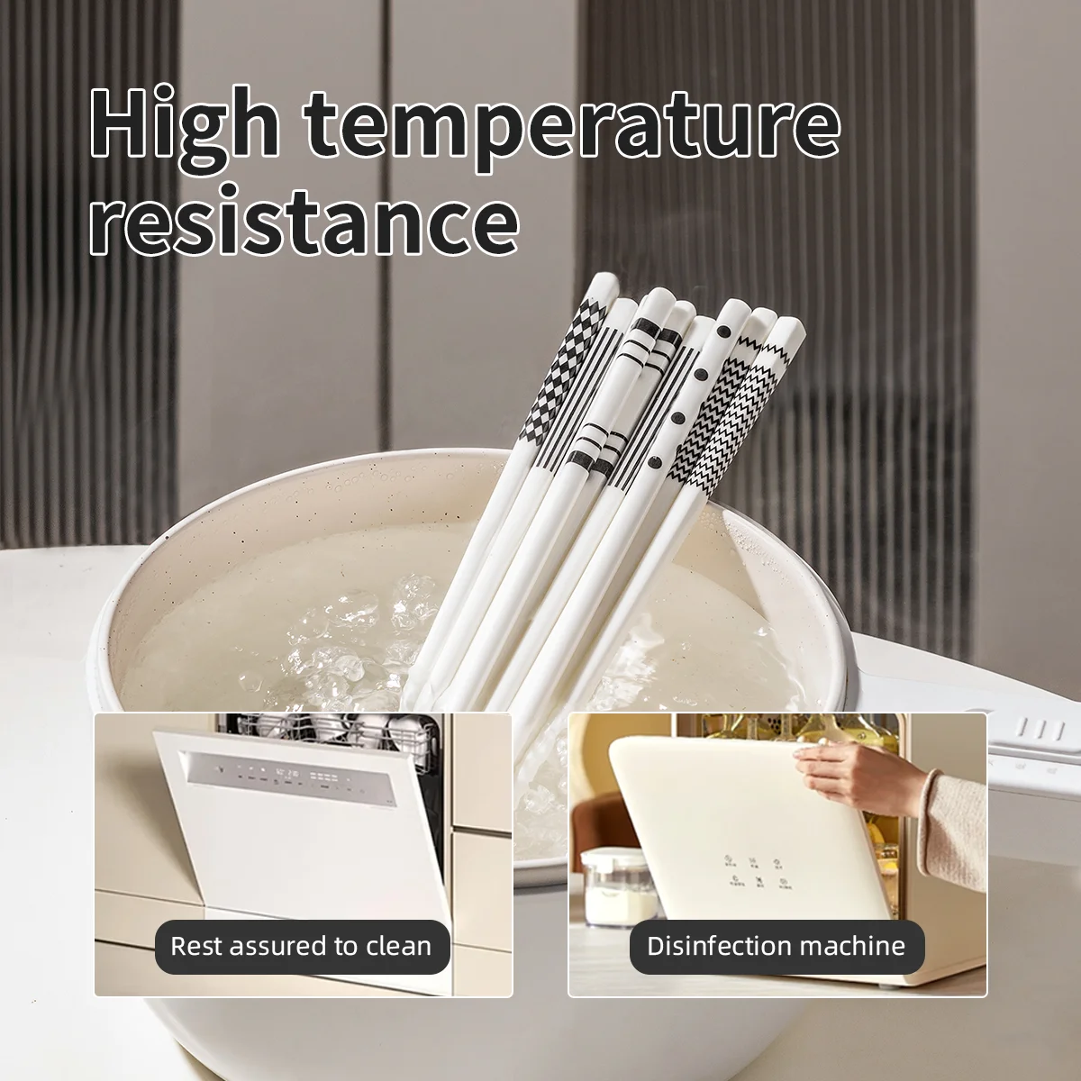 WMMO 5 Pairs Ceramics Chopsticks Japanese Classic Style Anti-mildew Heat-Resistant Home Anti-Slip Ceramic Tableware Gift Set