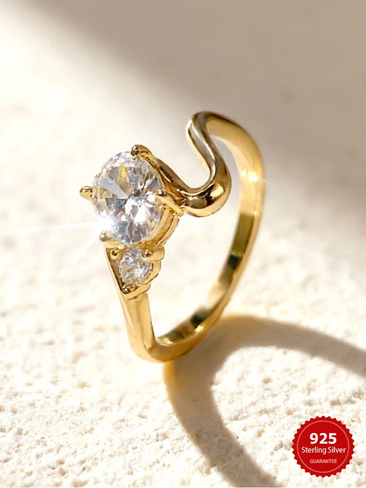 925 Sterling Silber Einfache Glänzende Welle Mode Oval Zirkon Ring Für Frauen Jahrestag Luxus Hohe Qualität Edlen Schmuck Geschenke