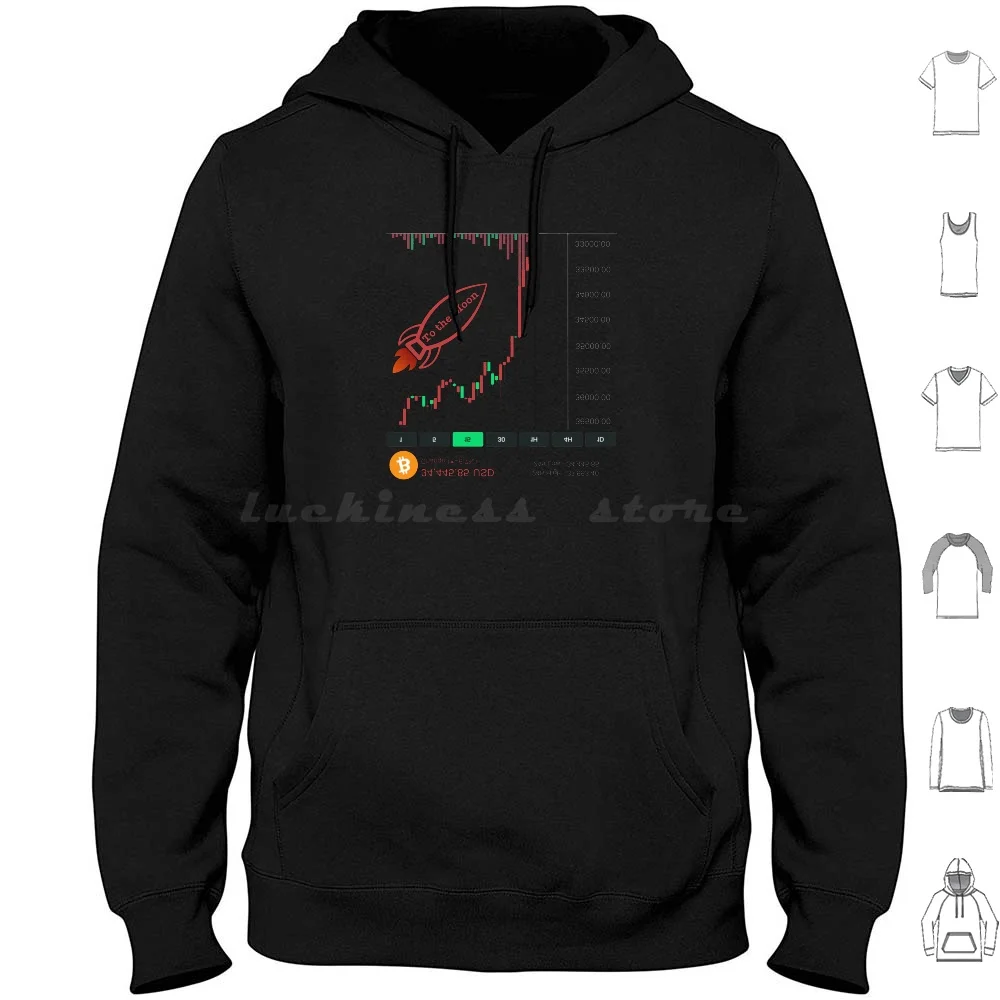 To The Moon Hoodies Long Sleeve Cryptocurrency Crypto Bitcoin To The Moon Moon High Low Candle Stick Graph