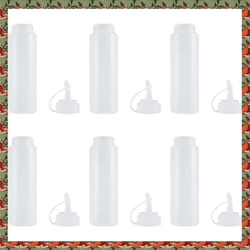 

ABLQ 6X Clear White Plastic Squeeze Sauce Ketchup Cruet Oil Bottles 8Oz