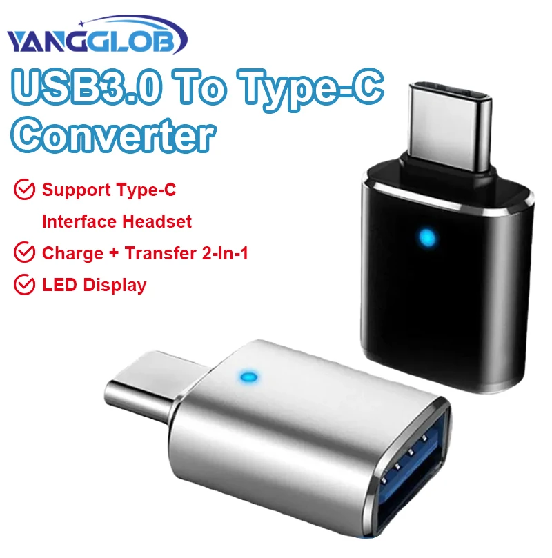 LED Type C to USB3.0 Connector OTG Adapter USB A to USB C Adapter Male to Female Converter for Laptop Mobile Phone Data Transfer