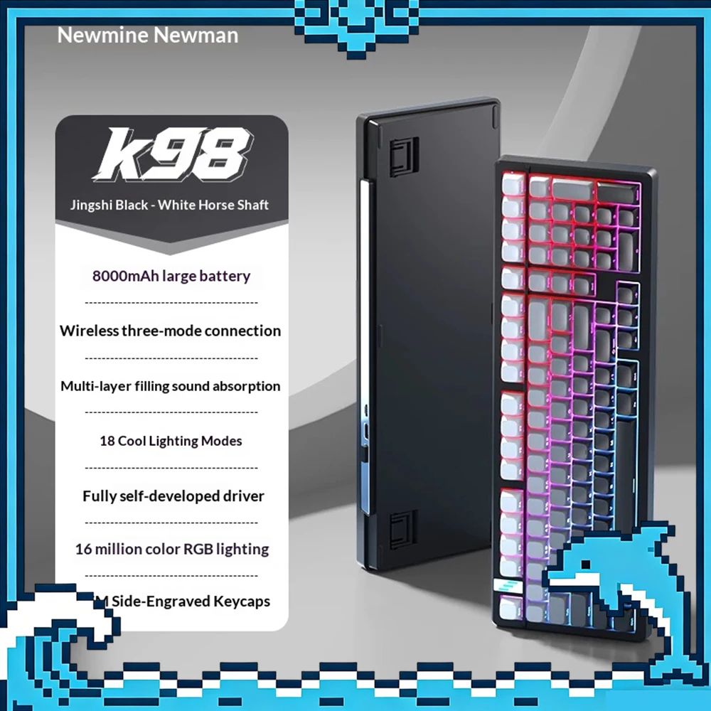 Newmine K98 Mechanical Keyboard Tri Mode Hot Swap Gasket Wireless Keyboard PBT two-color injection molding 8000mAh battery Pc