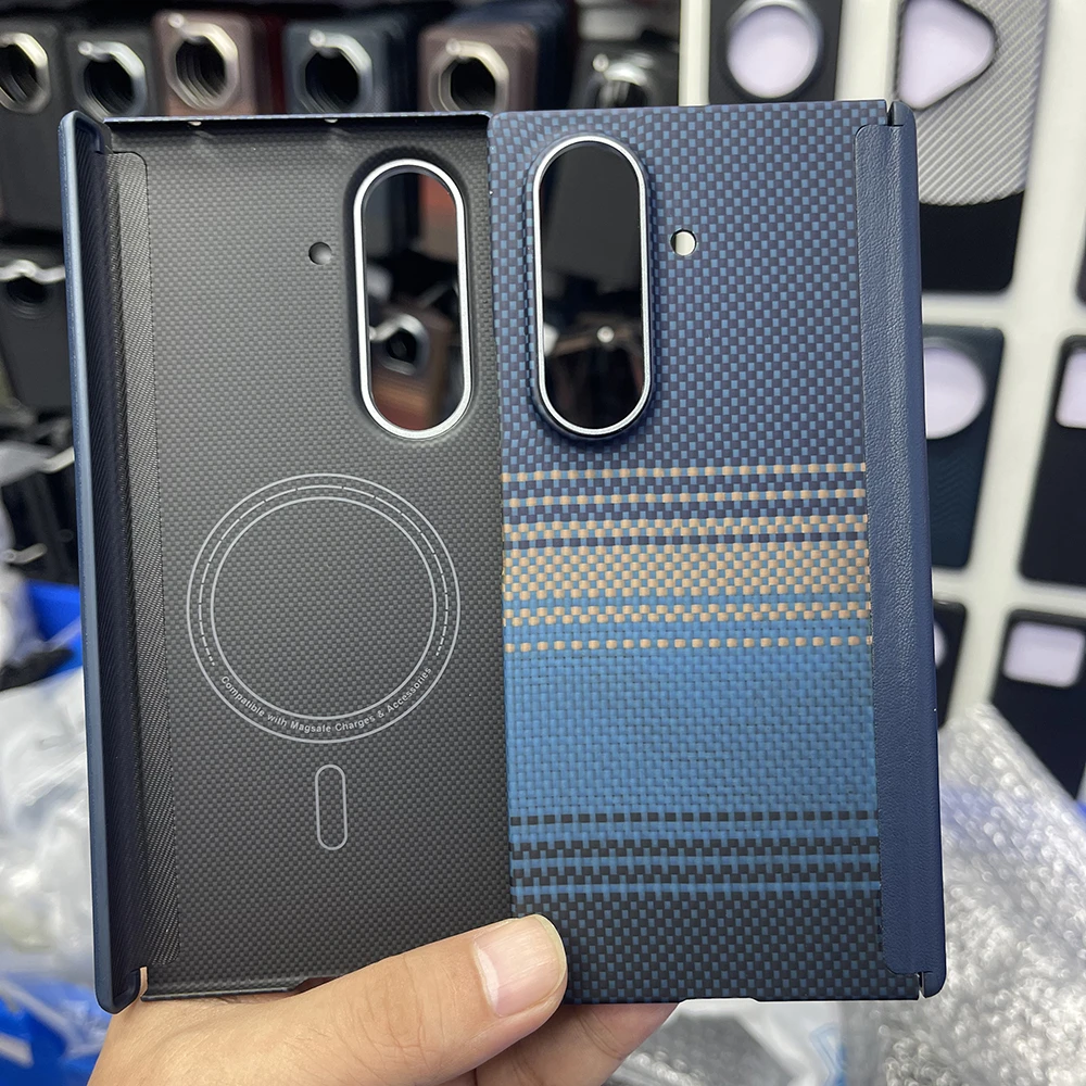 

Magnetic Aramid Carbon Fiber Phone Case For Samsung Galaxy Z Fold 7 for Magsafe Wireless Charging Hinge Protection Kevlar Cover