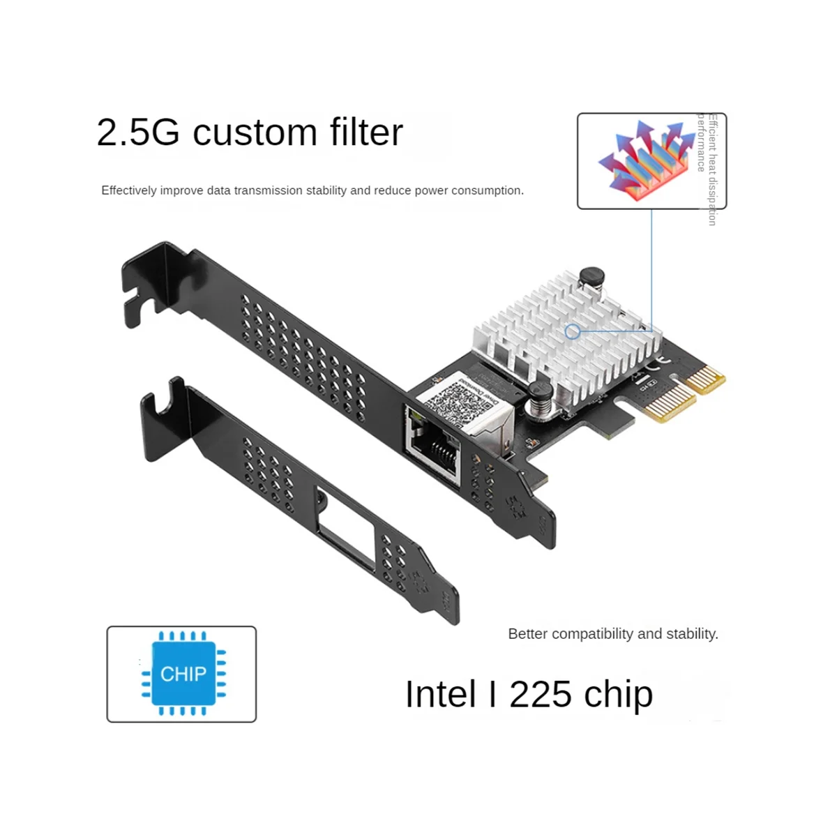 Single Port Gigabit LAN Card, Power Port, Servidor Desktop, Jogos, Cartão LAN, IO-PCE225-GLAN, 2.5G, 2500m