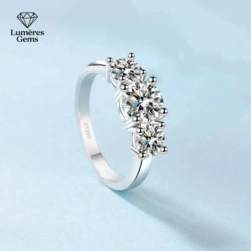 

Блестящие роскошные платиновые ювелирные изделия PT950, 2 карата, муассанит VVS1, цветное, с тремя бриллиантами, качество, изысканное обручальное и обручальное кольцо для женщин