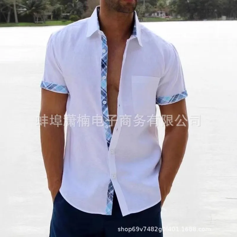 Men Clothes Shirt Regular Fit Button Front Short Sleeve Shirt with Chest Pocket Solid Color Pink White Blue Khaki Olive Green