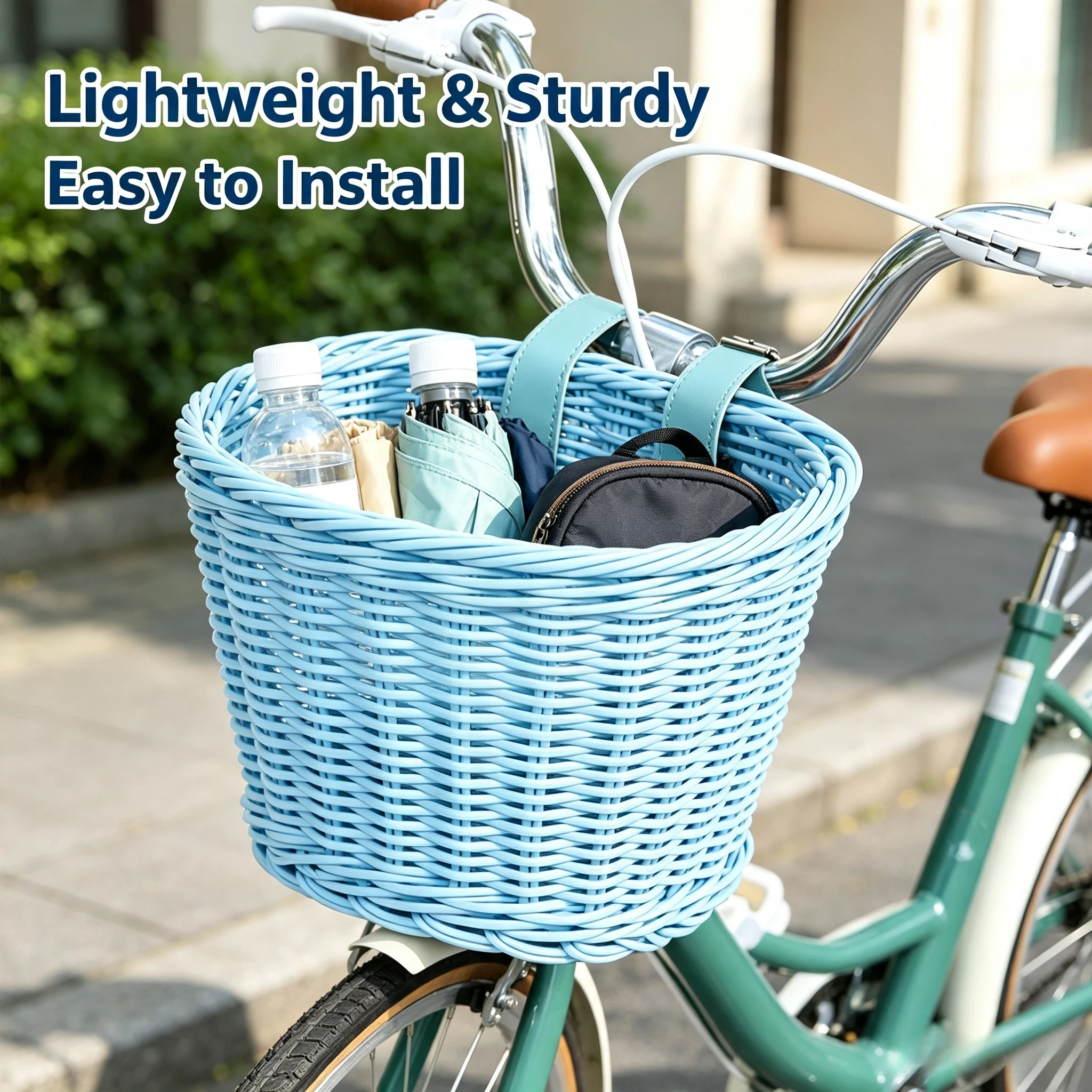 Handmade Rattan Style Bicycle Baskets Pastel Color Detachable Woven Front Handlebar Basket Straps Kids Bike Scooter Accessories
