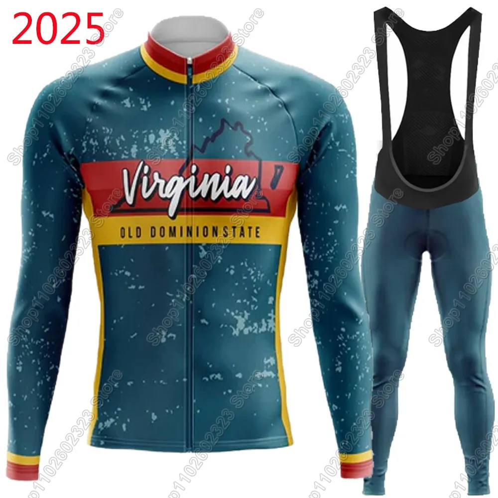 

Комплект велосипедного трикотажа с национальным флагом Вирджинии 2025 года, летняя зимняя одежда, мужской костюм с длинным рукавом, MTB, велосипедные шоссейные штаны, нагрудник, Ropa Ciclismo