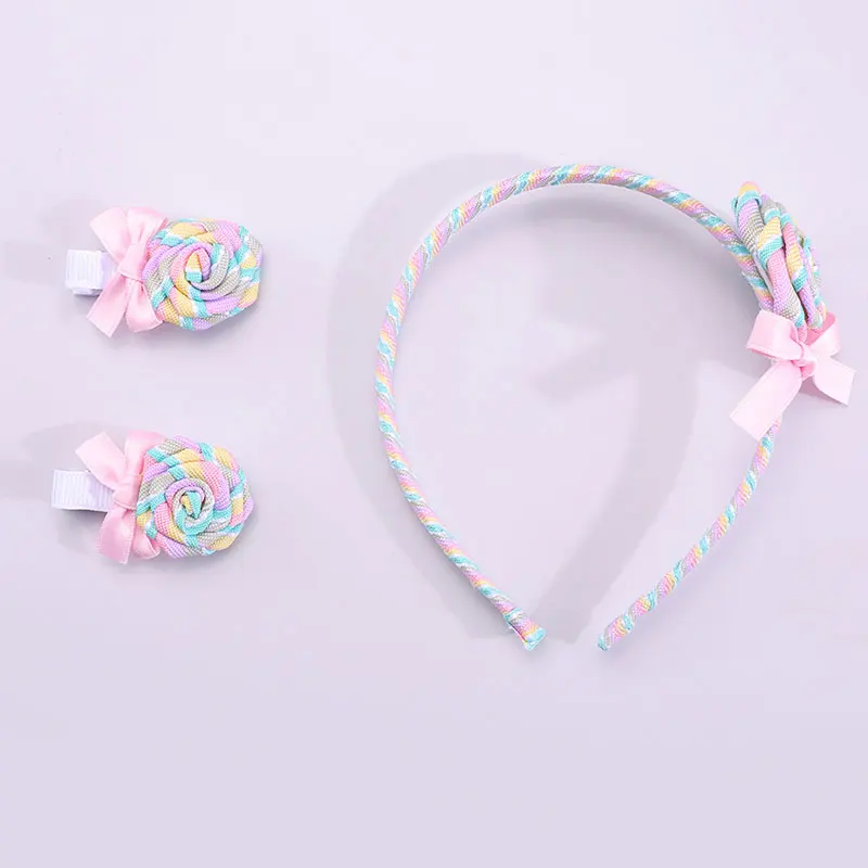 3Pcs Cute Hairband Kids Princess Headwear Boutique Satin Candy Hairpin Hair Accessories Head Hoop For Girls Headband