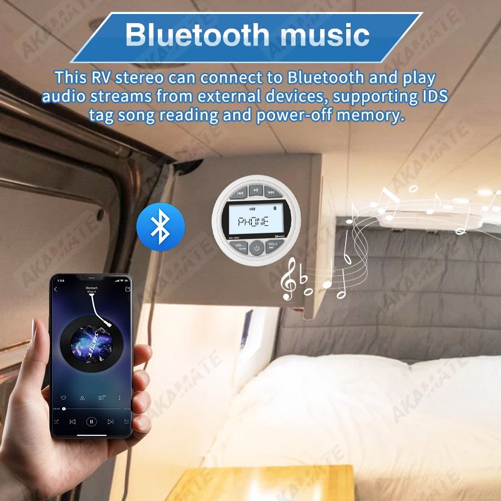 RVs راديو السيارة MP3 ستيريو بلوتوث FM AM EQ مشغل وسائط متعددة IPX5 العالمي مشغل الوسائط الرقمية ل ATV UTV قارب البحرية راديو #3