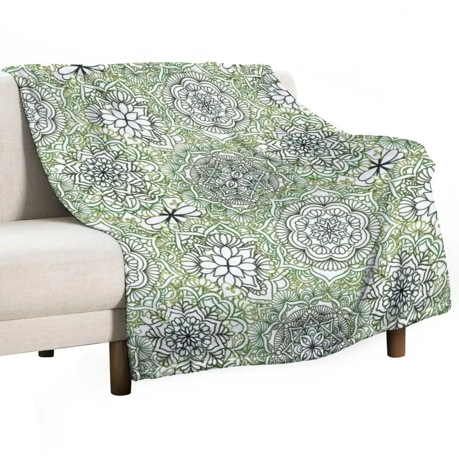 

Olive Green Happy Mandalas Throw Blanket warm winter Sofa Quilt warm for winter Blankets