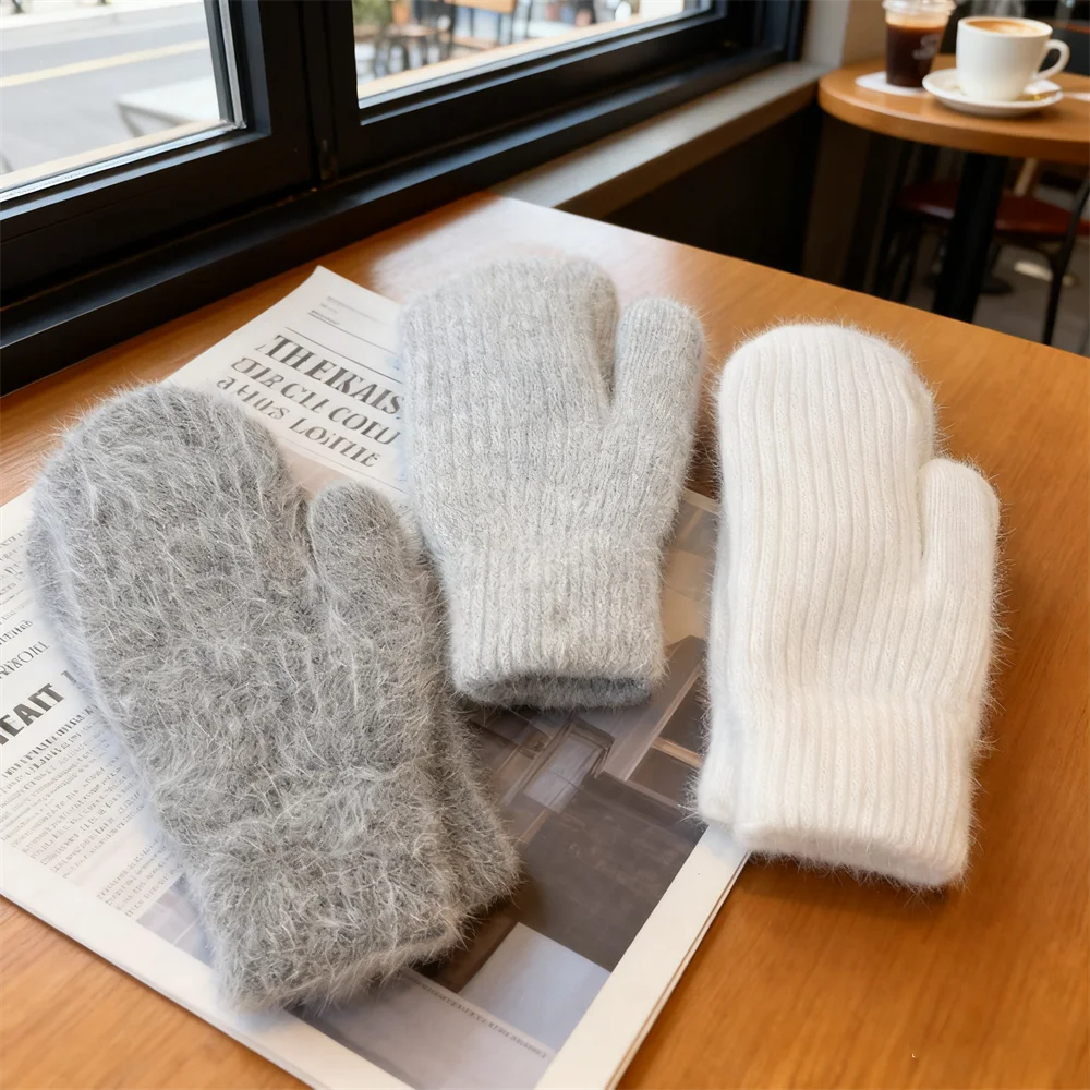 니트 여성 장갑 따뜻한 방풍 학생용 자전거 액세서리 부드러운 미끄럼 방지 손바닥 일상 학교 통학 겨울 야외 착용