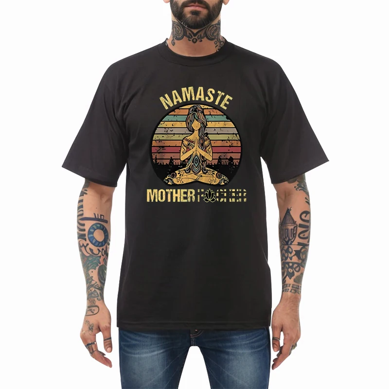 Vintage Namaste Mother Funny T-shirt Men Tshirt Wome Cotton Tees Tops Loose Short Sleeves Male O-neck Teeshirt